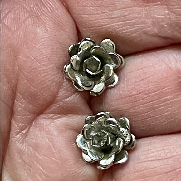 Trifari Jewelry - Silver Trifari Rose Floral Stud Earrings